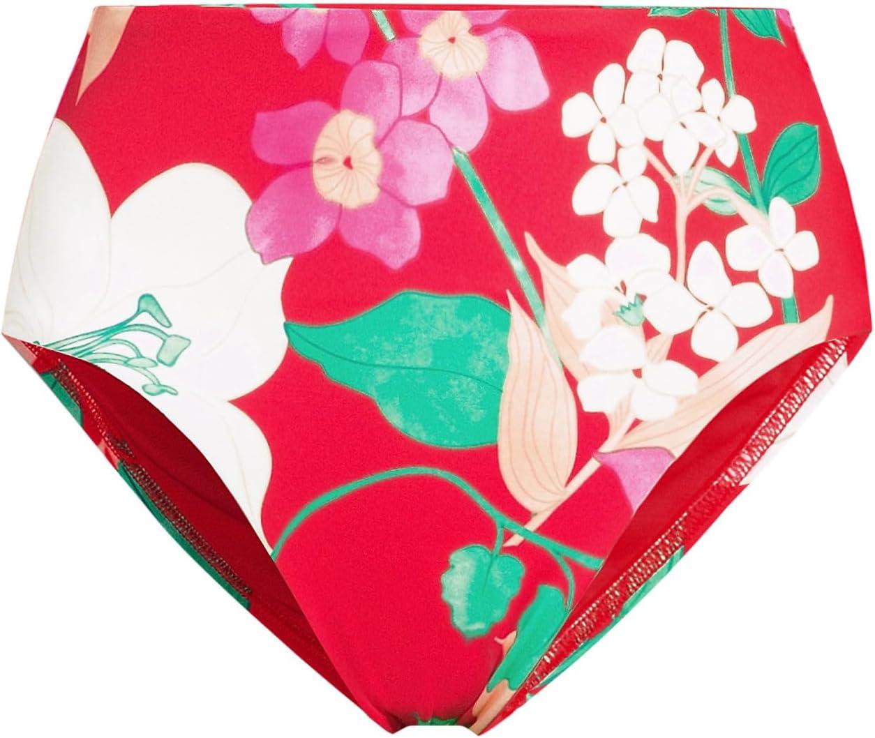 imageLands End Womens Ribbed Smoothing High Waisted Bikini BottomsCoral Rose Lilies