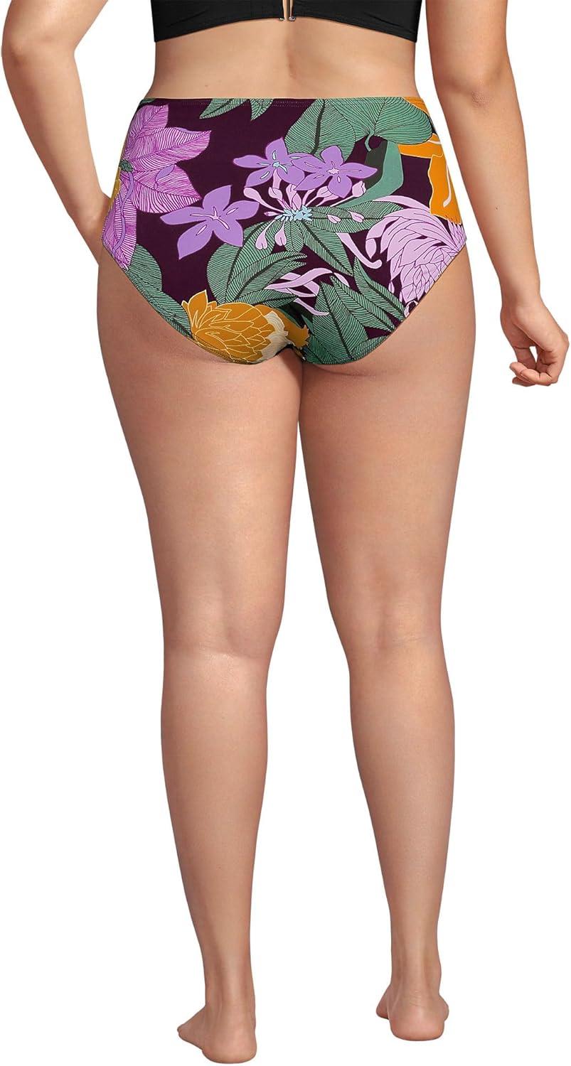 imageLands End Womens Ribbed Smoothing High Waisted Bikini BottomsDark Wine Multi Floral Blooms