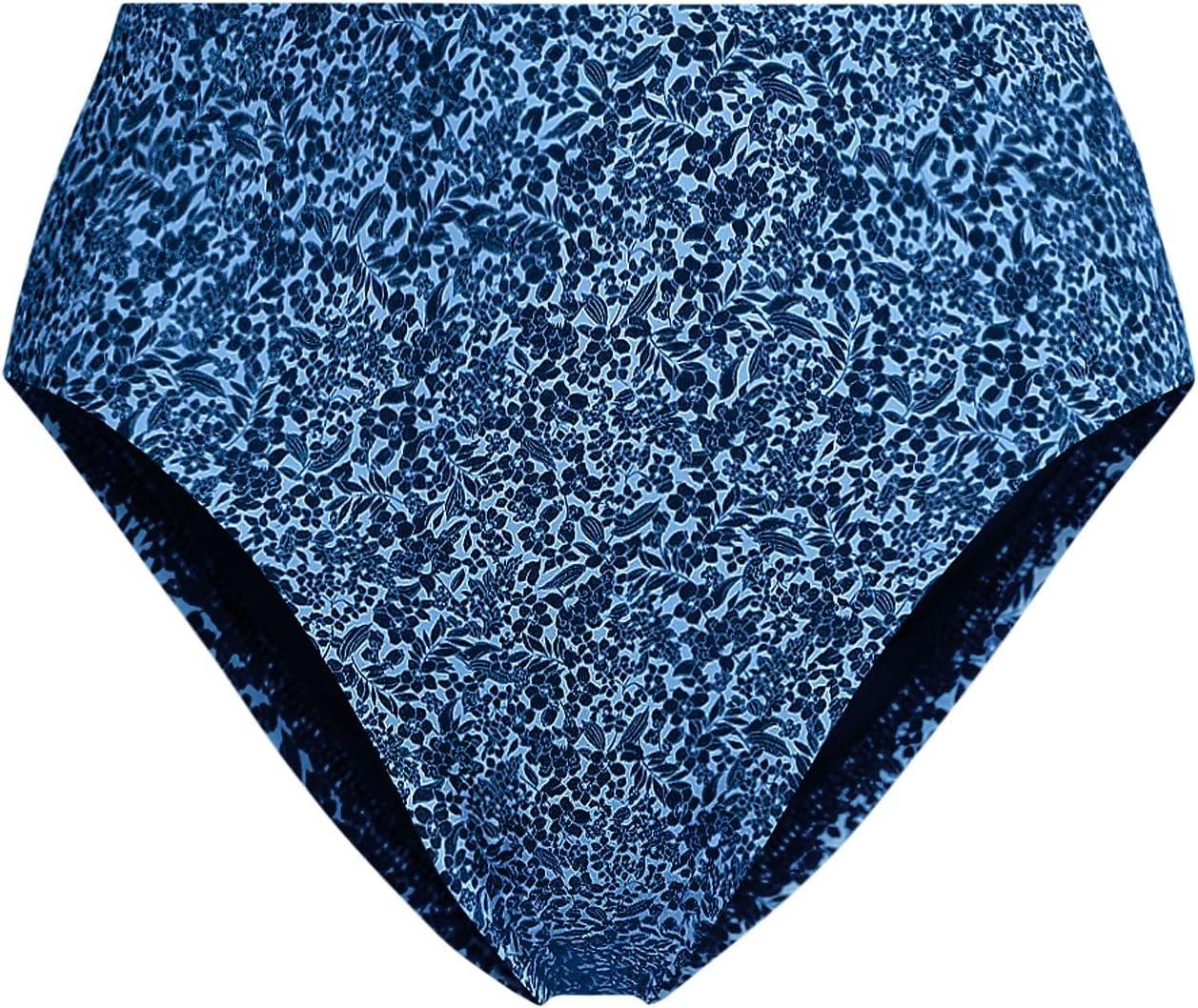 imageLands End Womens Ribbed Smoothing High Waisted Bikini BottomsNavyCloud Blue Ditsy Lilies