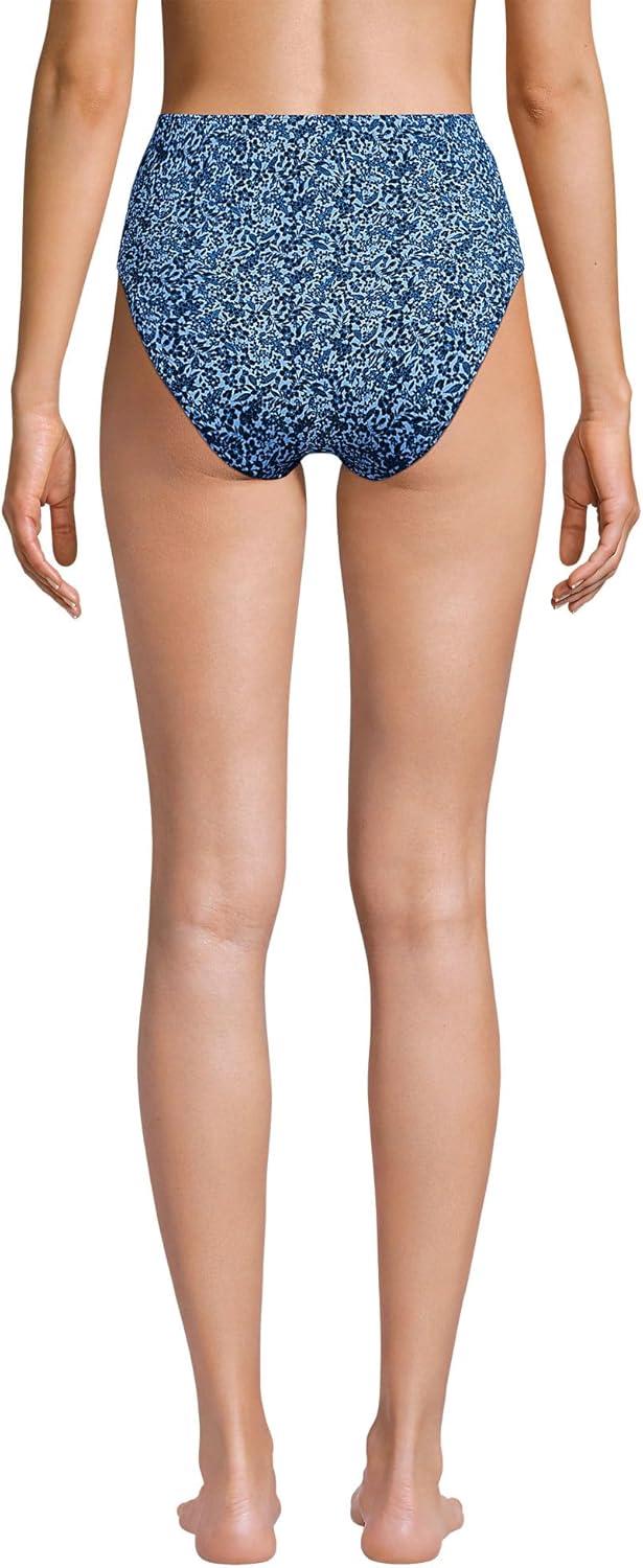imageLands End Womens Ribbed Smoothing High Waisted Bikini BottomsNavyCloud Blue Ditsy Lilies