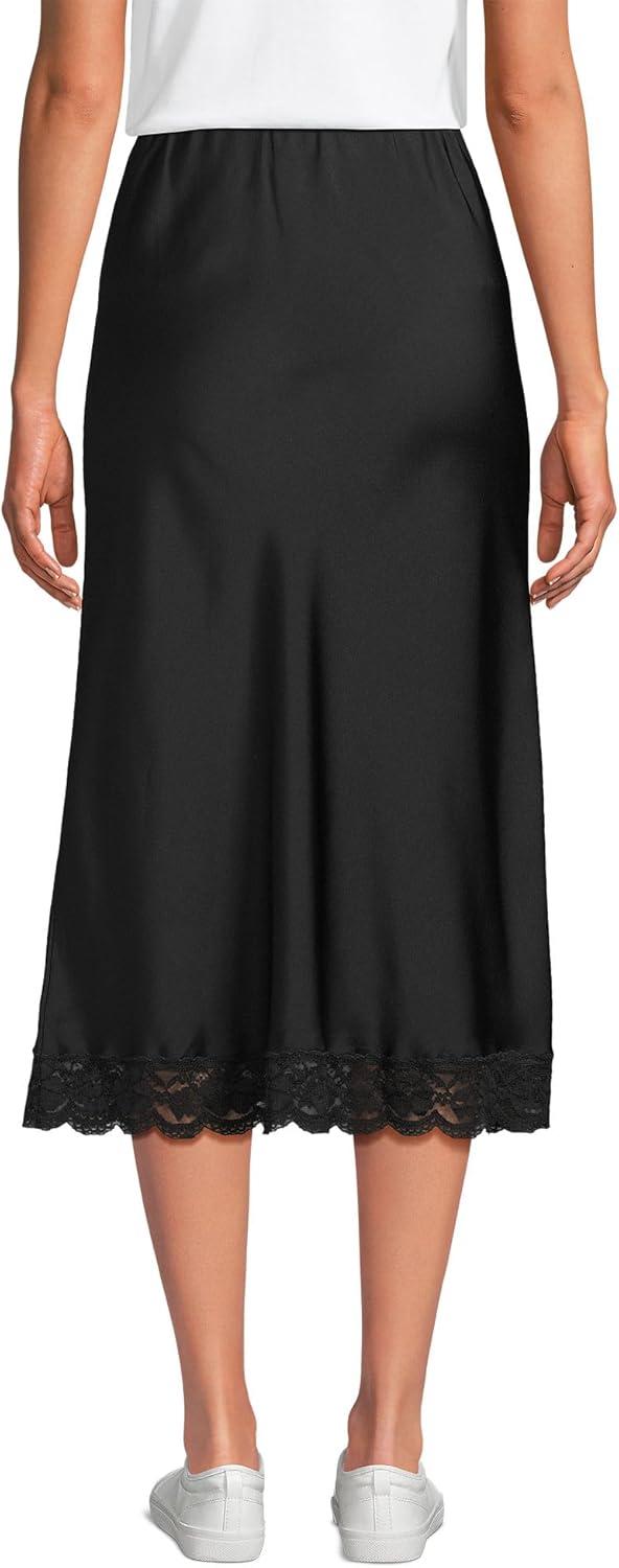 imageLands End Womens Satin Lace Trim Midi SkirtBlack