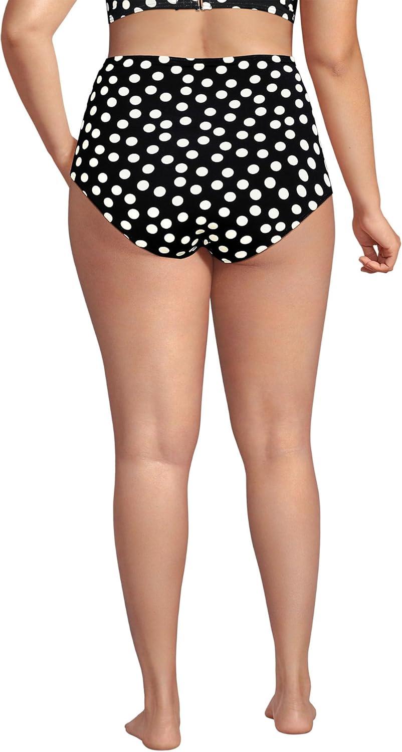 imageLands End Womens Sculpting Suit Chlorine Resistant Targeted Control Retro High Waisted Bikini Swim BottomsBlackEgret White Tossed Dots