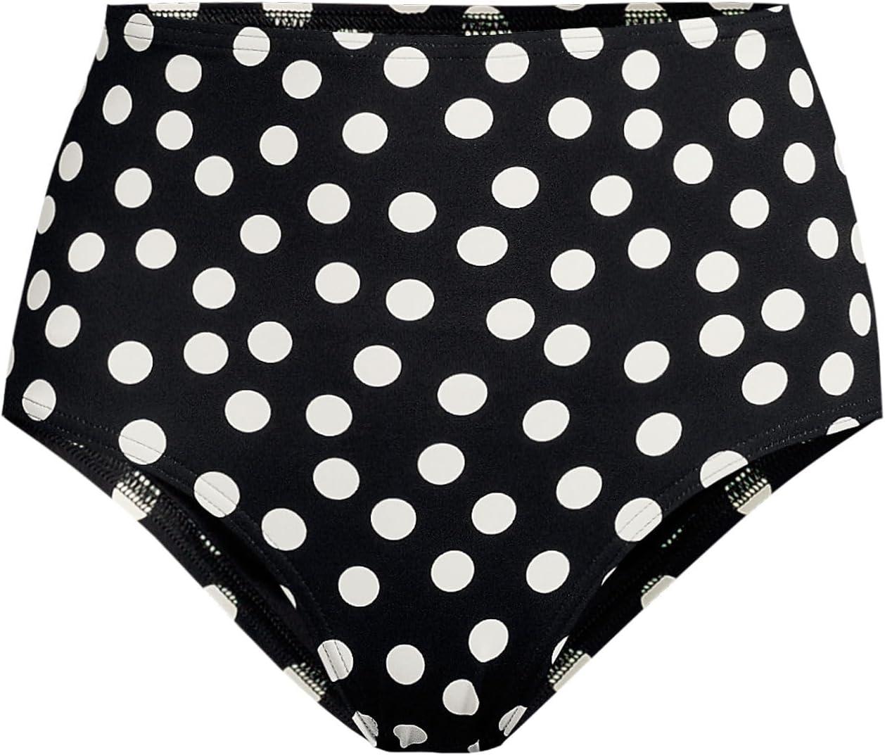 imageLands End Womens Sculpting Suit Chlorine Resistant Targeted Control Retro High Waisted Bikini Swim BottomsBlackEgret White Tossed Dots