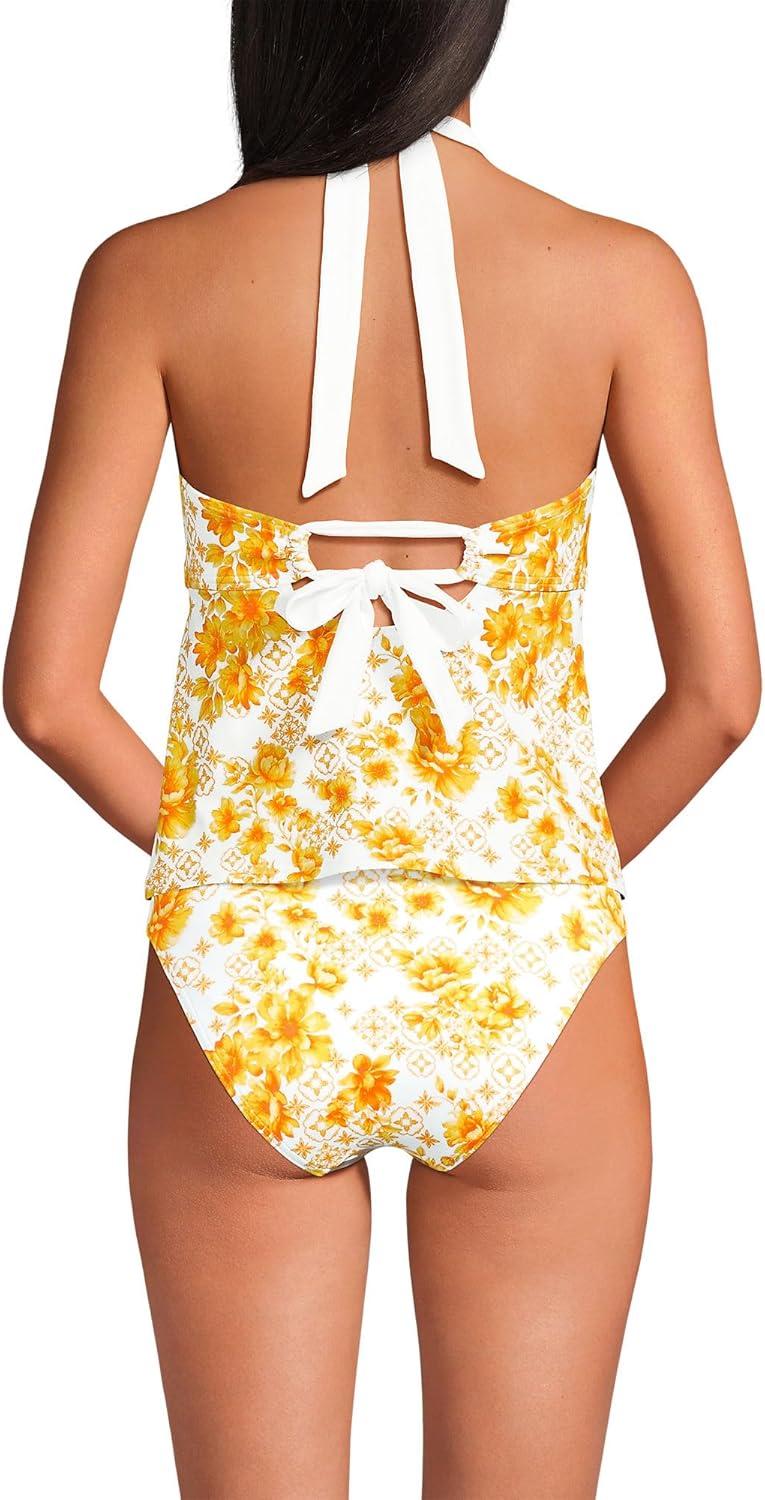 imageLands End Womens Seamed Halter Tankini TopYellow Mosaic FloralWhite