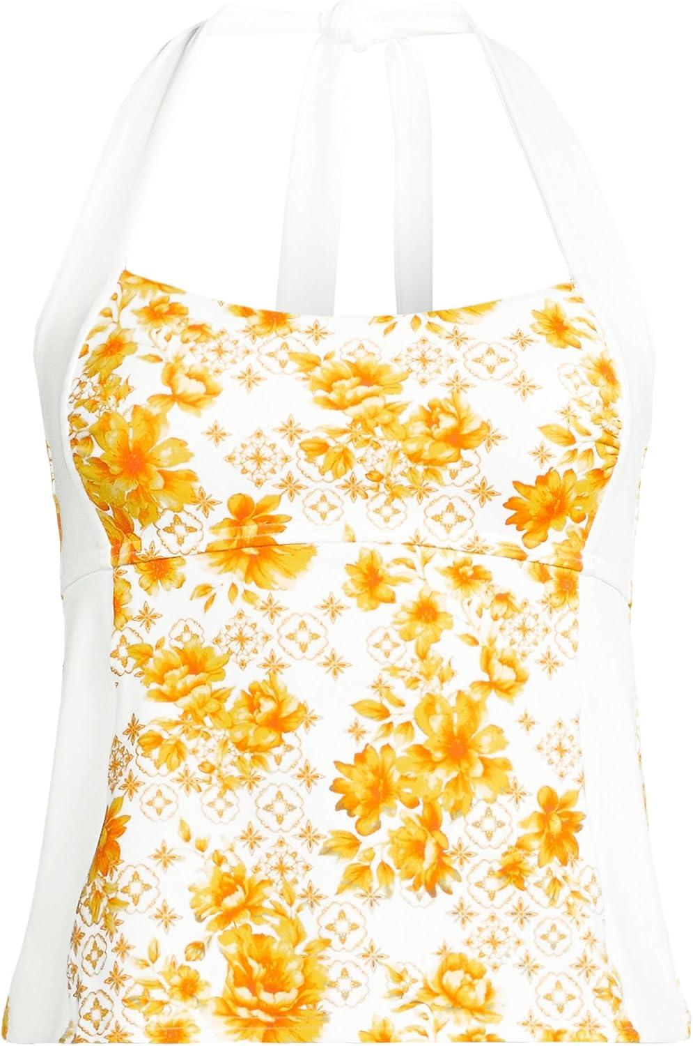 imageLands End Womens Seamed Halter Tankini TopYellow Mosaic FloralWhite