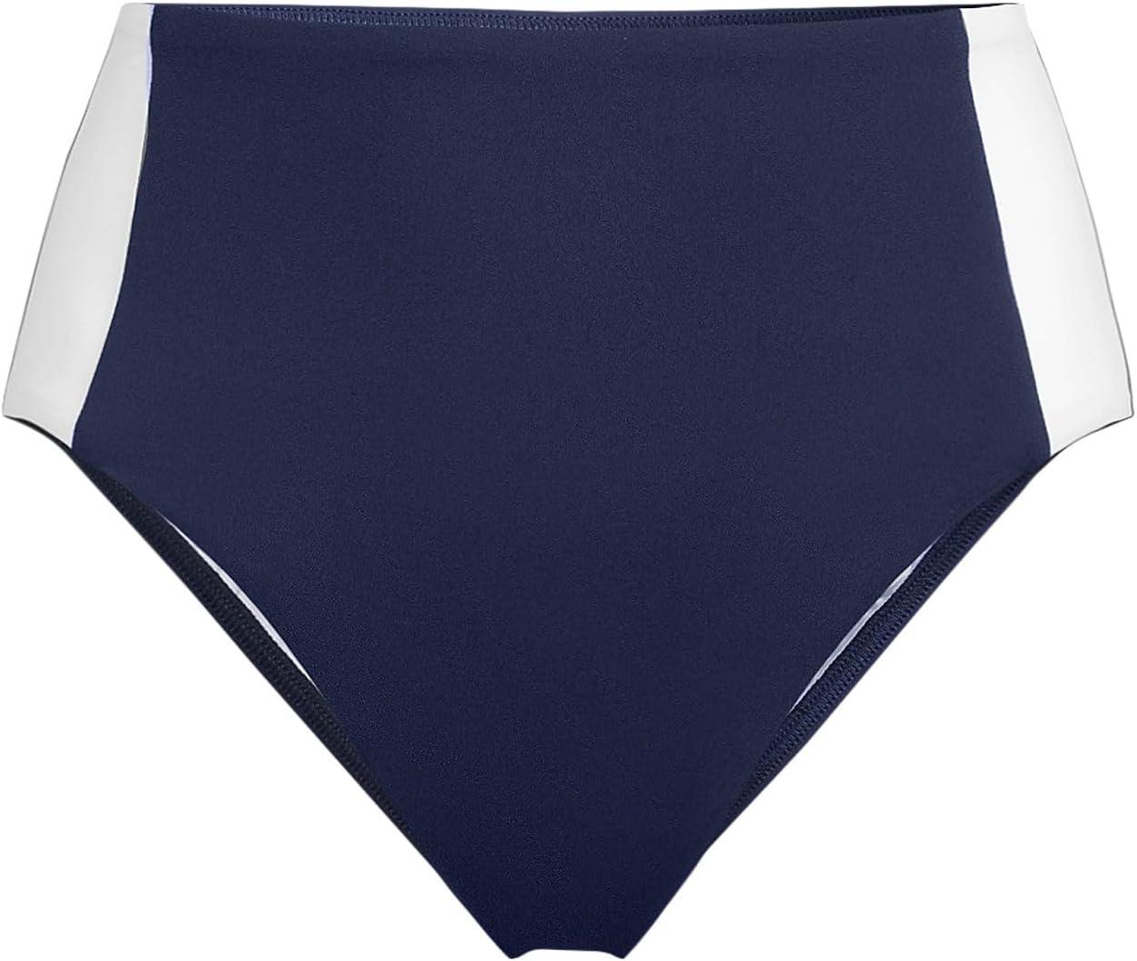 imageLands End Womens Seamed High Waisted Bikini BottomsDeep Sea NavyWhite