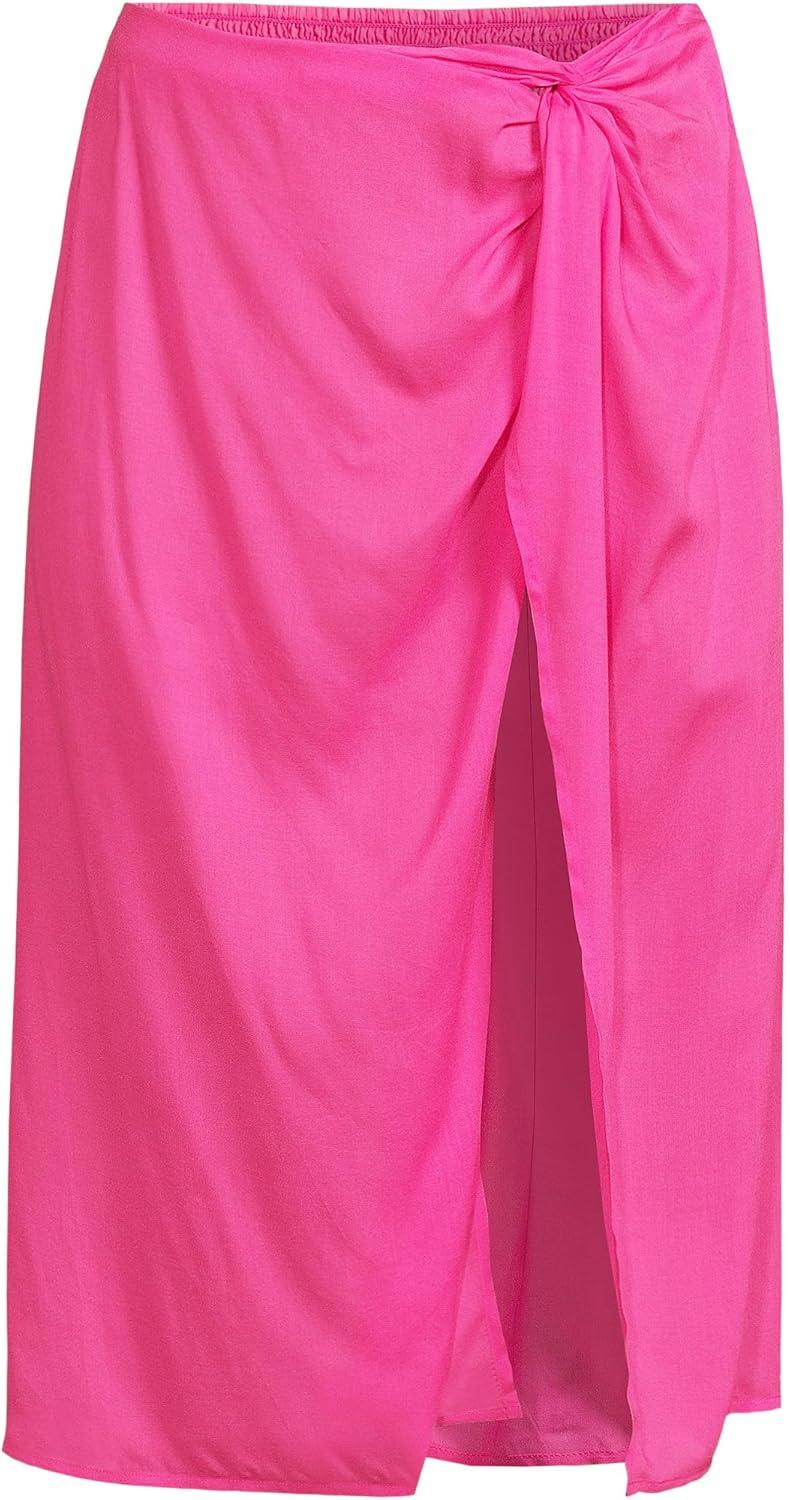 imageLands End Womens Sheer Modal Twist Front Knee Length Swim Coverup SkirtPrism Pink
