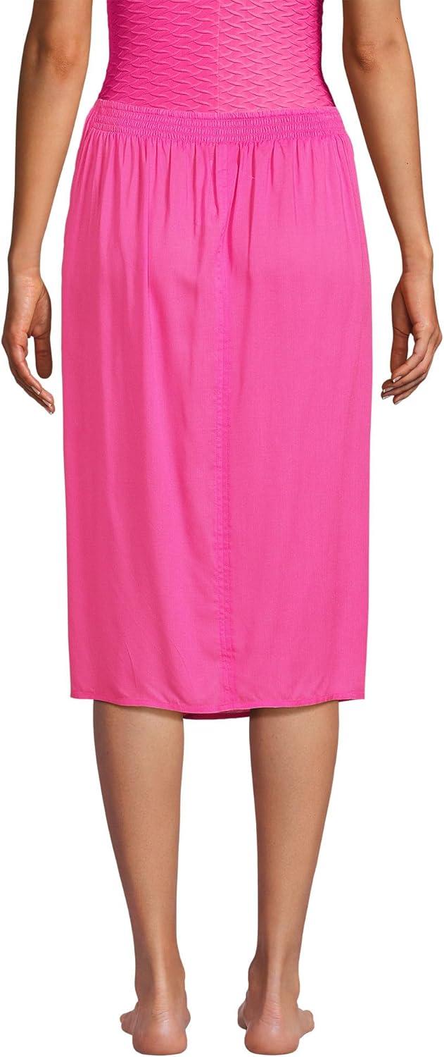 imageLands End Womens Sheer Modal Twist Front Knee Length Swim Coverup SkirtPrism Pink