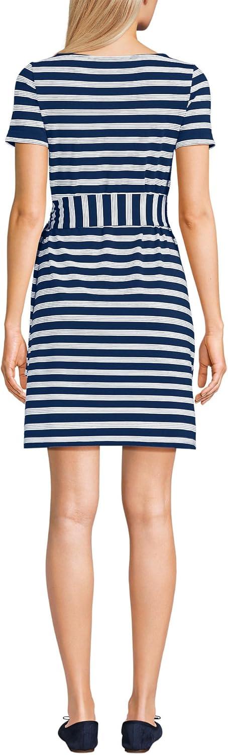 imageLands End Womens Short Sleeve Cotton Modal Wrap Mini DressDeep Sea Navy Quad Stripe