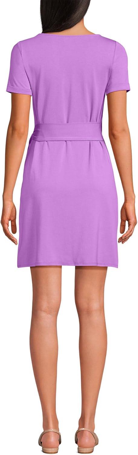 imageLands End Womens Short Sleeve Cotton Modal Wrap Mini DressSoft Orchid