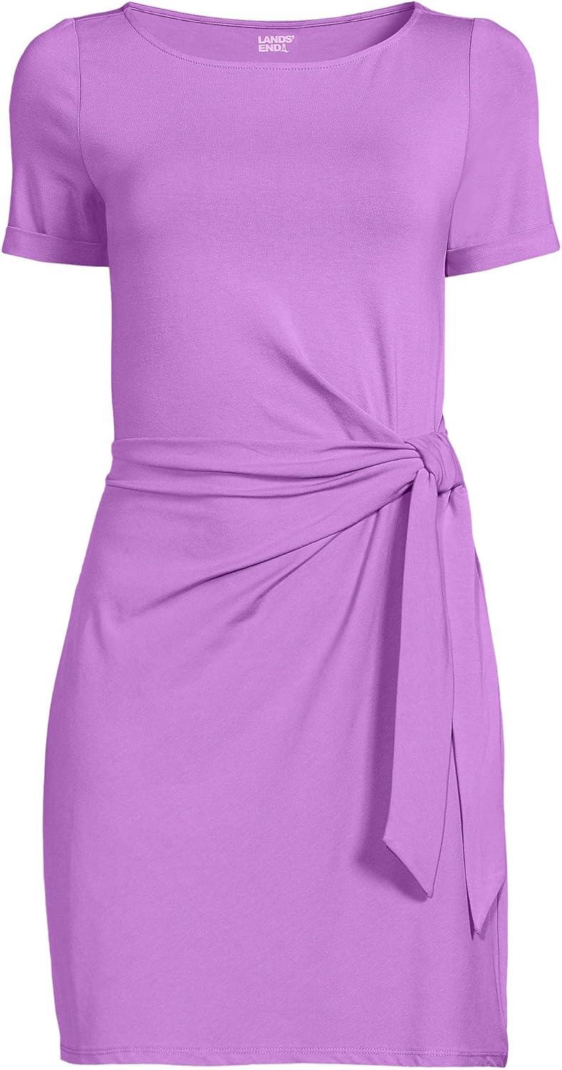 imageLands End Womens Short Sleeve Cotton Modal Wrap Mini DressSoft Orchid