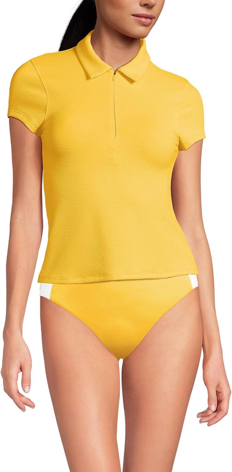 imageLands End Womens Short Sleeve Pique Johnny Collar UPF 50 Rash GuardBright Lemon