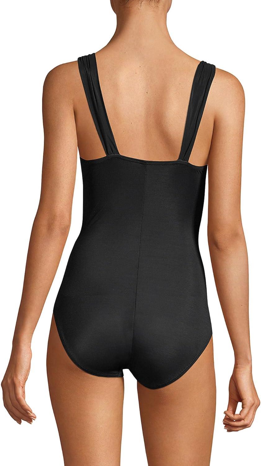 imageLands End Womens SlenderSuit Grecian Tummy Control Chlorine Resistant One Piece SwimsuitBlack