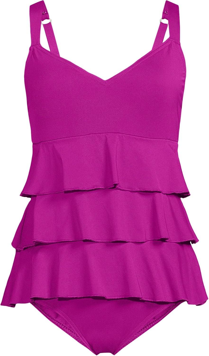 imageLands End Womens Smoothing Control Ruffle Fauxkini One Piece SwimsuitCrimson Rose