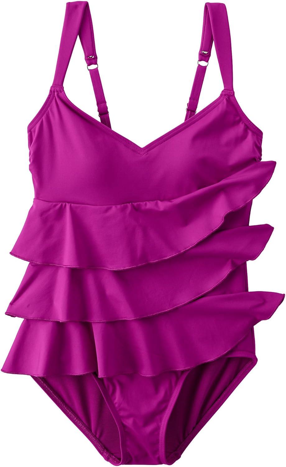 imageLands End Womens Smoothing Control Ruffle Fauxkini One Piece SwimsuitCrimson Rose
