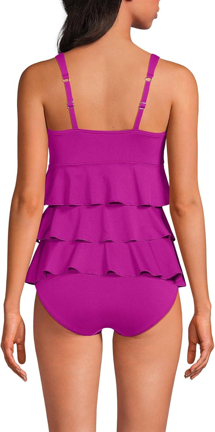 imageLands End Womens Smoothing Control Ruffle Fauxkini One Piece SwimsuitCrimson Rose