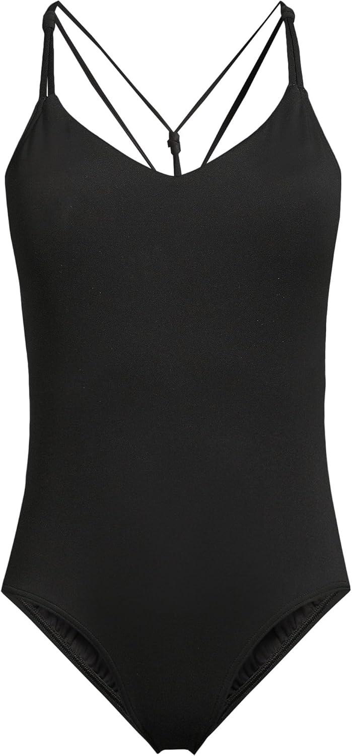 imageLands End Womens Tugless Quickdry VNeck MultiWay High Leg One Piece SwimsuitBlack