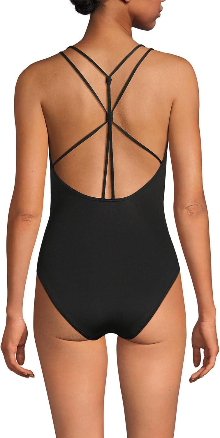 imageLands End Womens Tugless Quickdry VNeck MultiWay High Leg One Piece SwimsuitBlack
