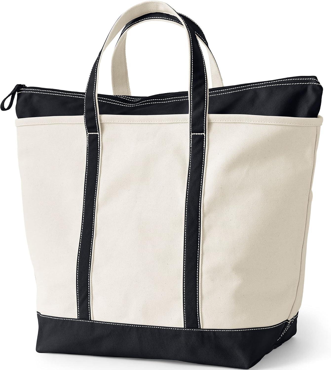 imageLands End Zip Top Canvas Tote BagNaturalBlack