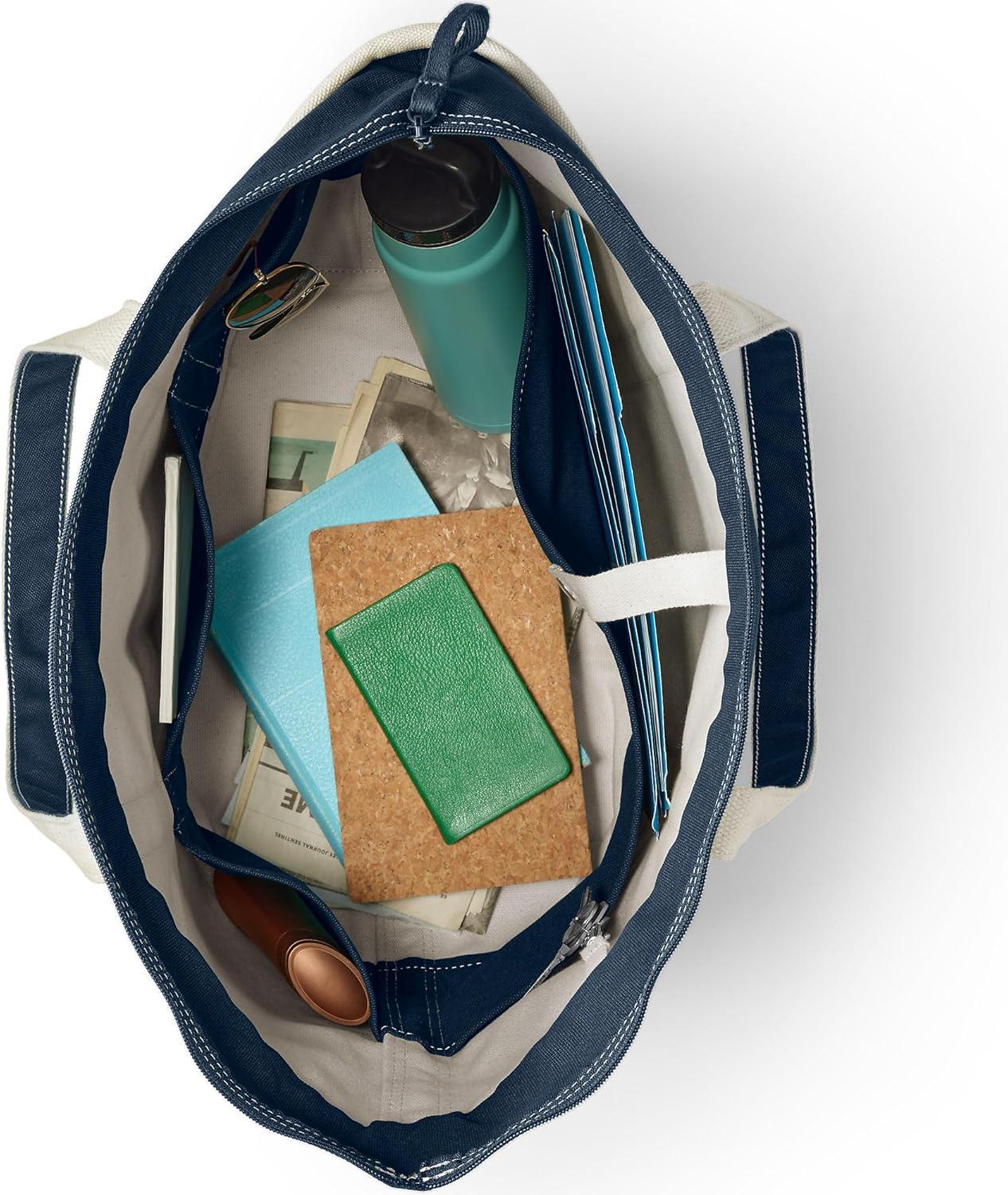 imageLands End Zip Top Canvas Tote BagNaturalRadiant Navy