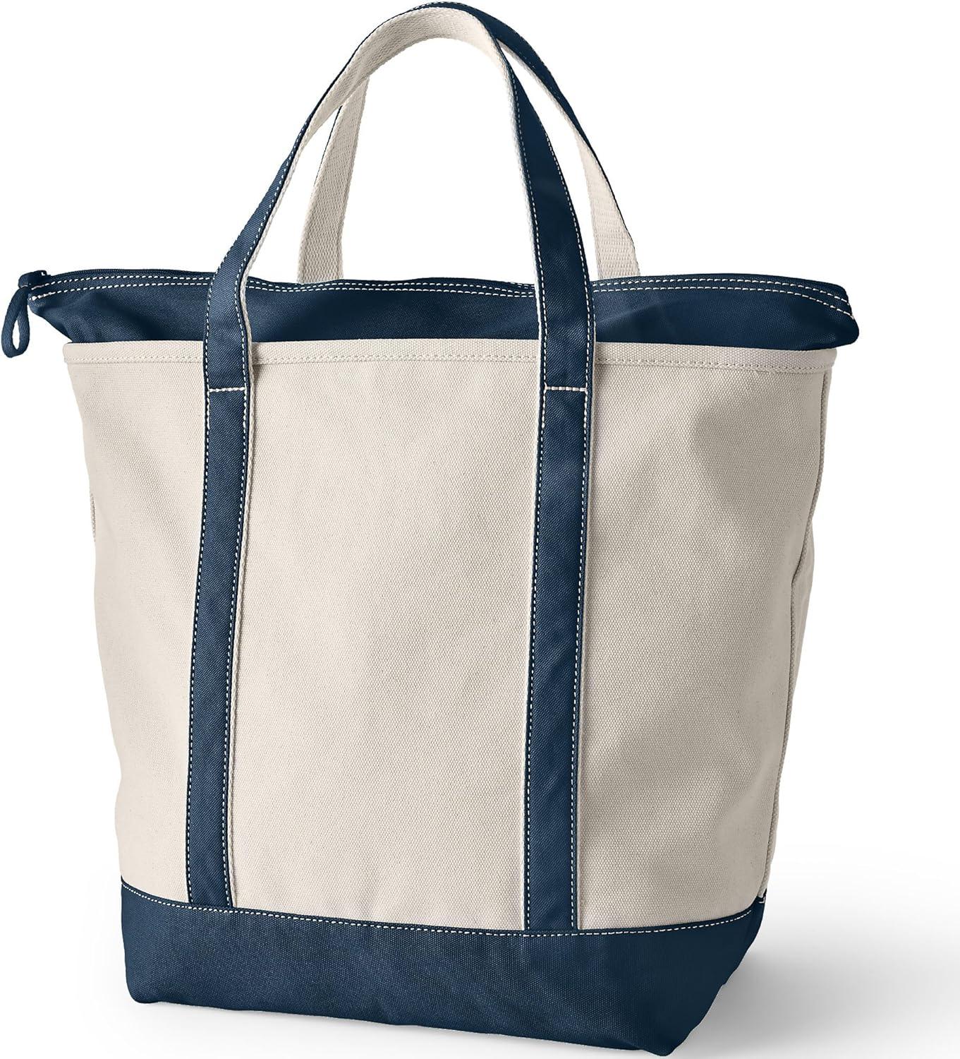 imageLands End Zip Top Canvas Tote BagNaturalRadiant Navy