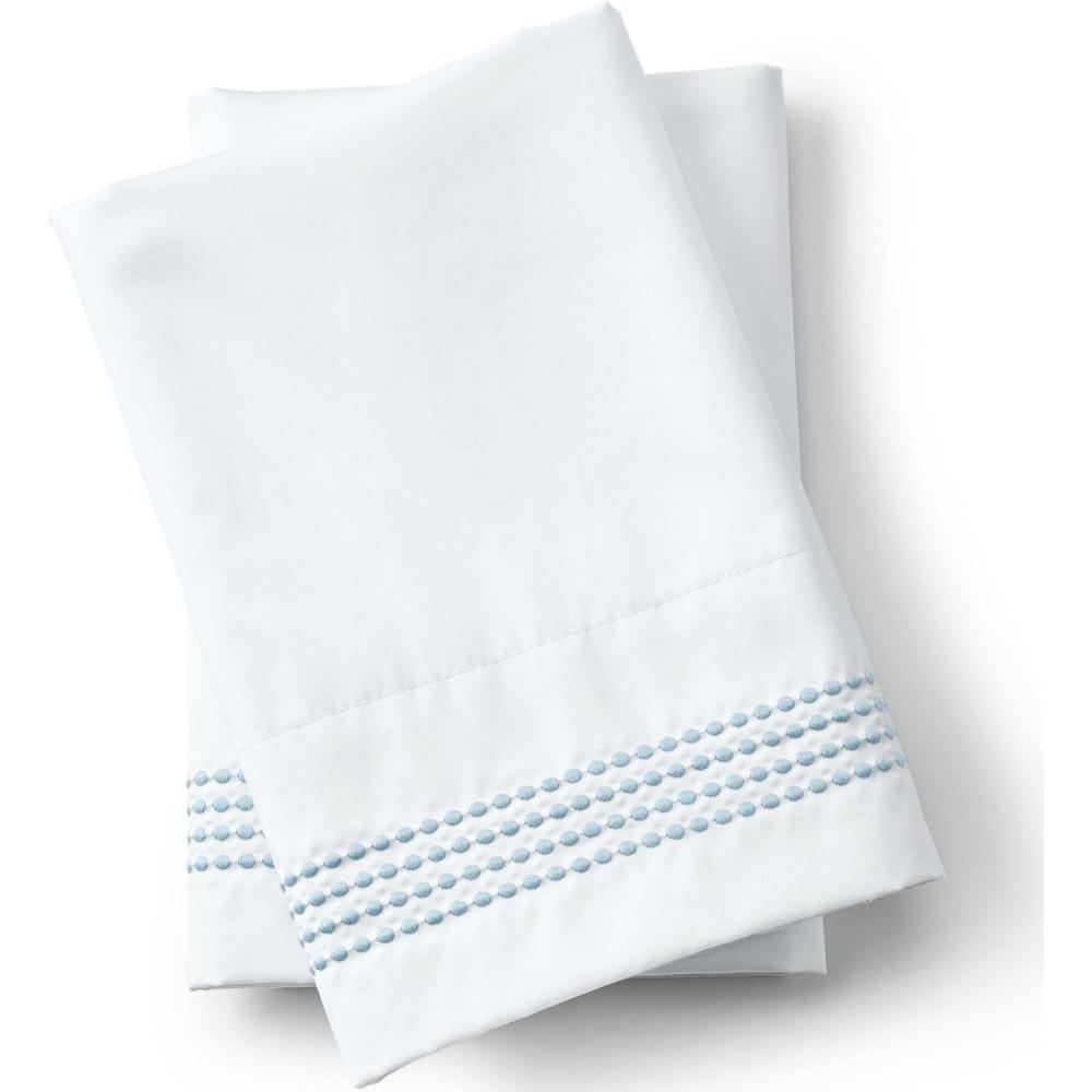 imageLands End 400 NI Embroidered Pillowcases Dusty Blue Dots StandardDusty Blue Dots