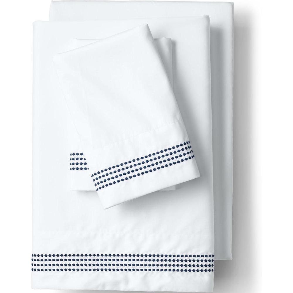 imageLands End 400 NI Embroidered Sheet Set Deep Sea Navy Dots FullDeep Sea Navy Dots