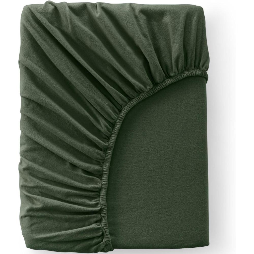 imageLands End 5oz Flannel Solid Fitted Sheet Fresh Evergreen QueenFresh Evergreen