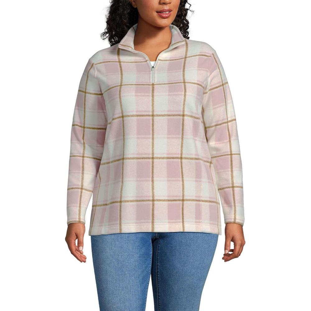 imageLands End Anyweather Fleece Quarter Zip PulloverLight Mauve Buff Check