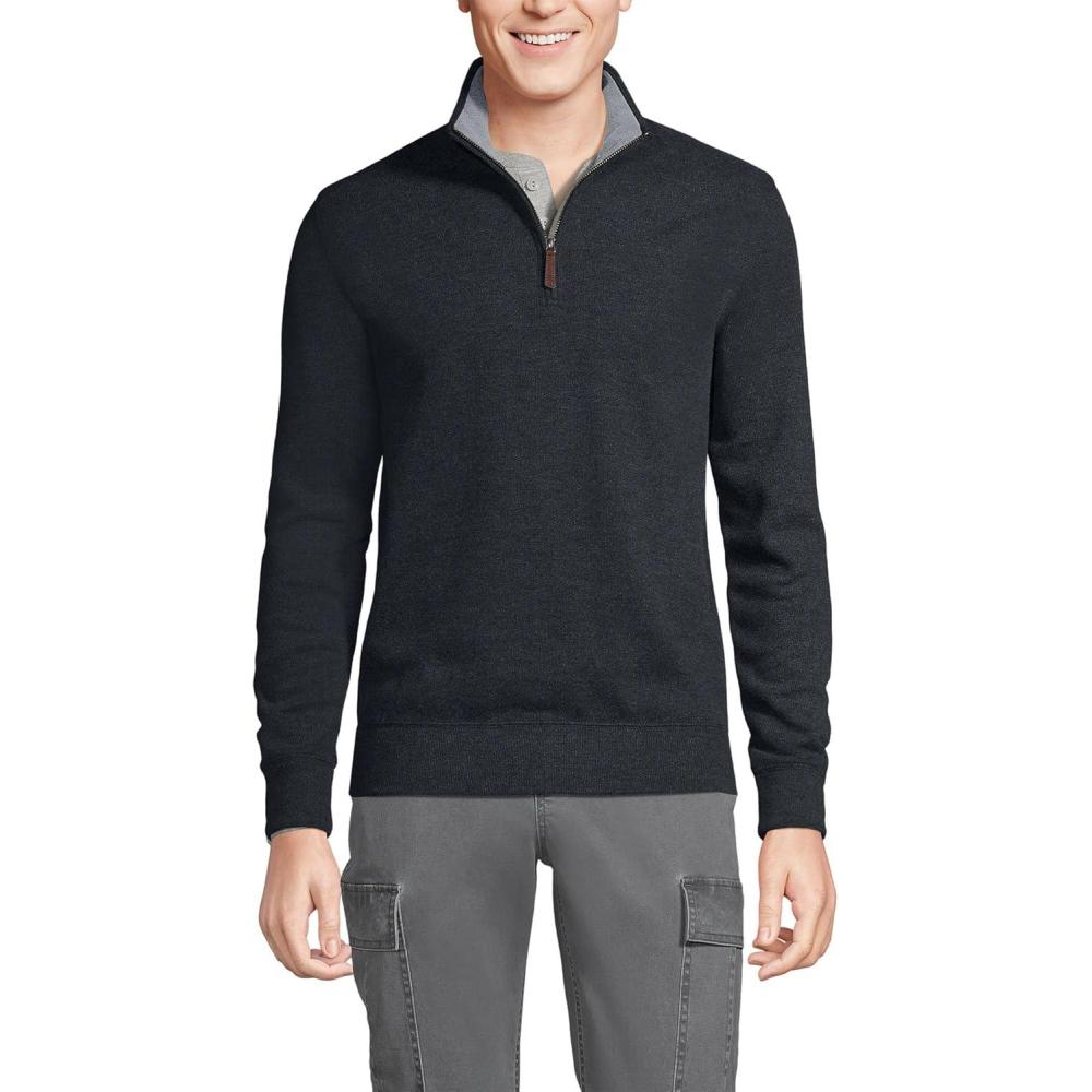 imageLands End Bedford Rib Quarter Zip Pullover SweaterDark Charcoal Heather
