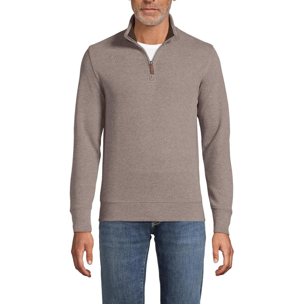 imageLands End Bedford Rib Quarter Zip Pullover SweaterLight Bark Heather