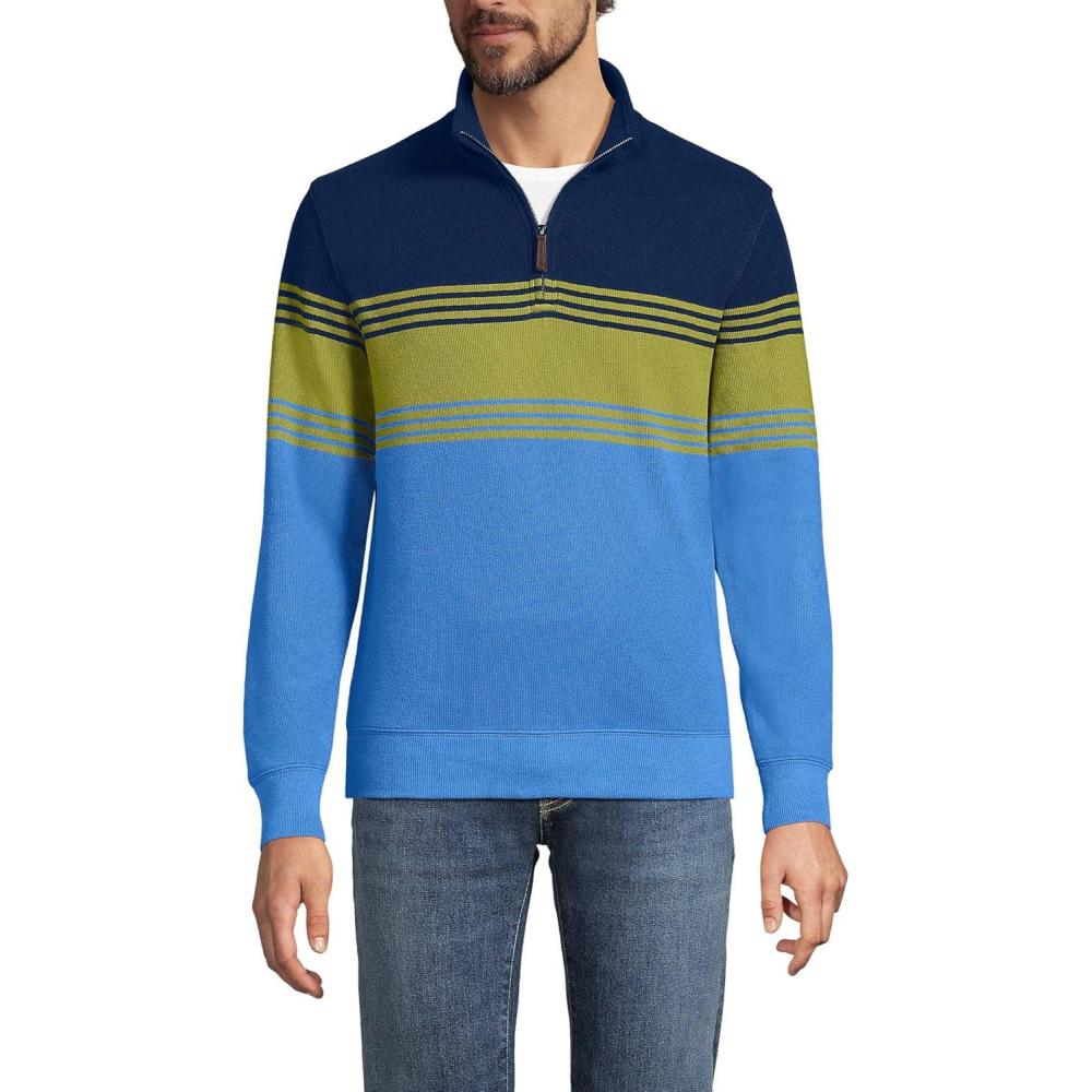 imageLands End Bedford Rib Quarter Zip Pullover SweaterMuted Cobalt Placed Stripe