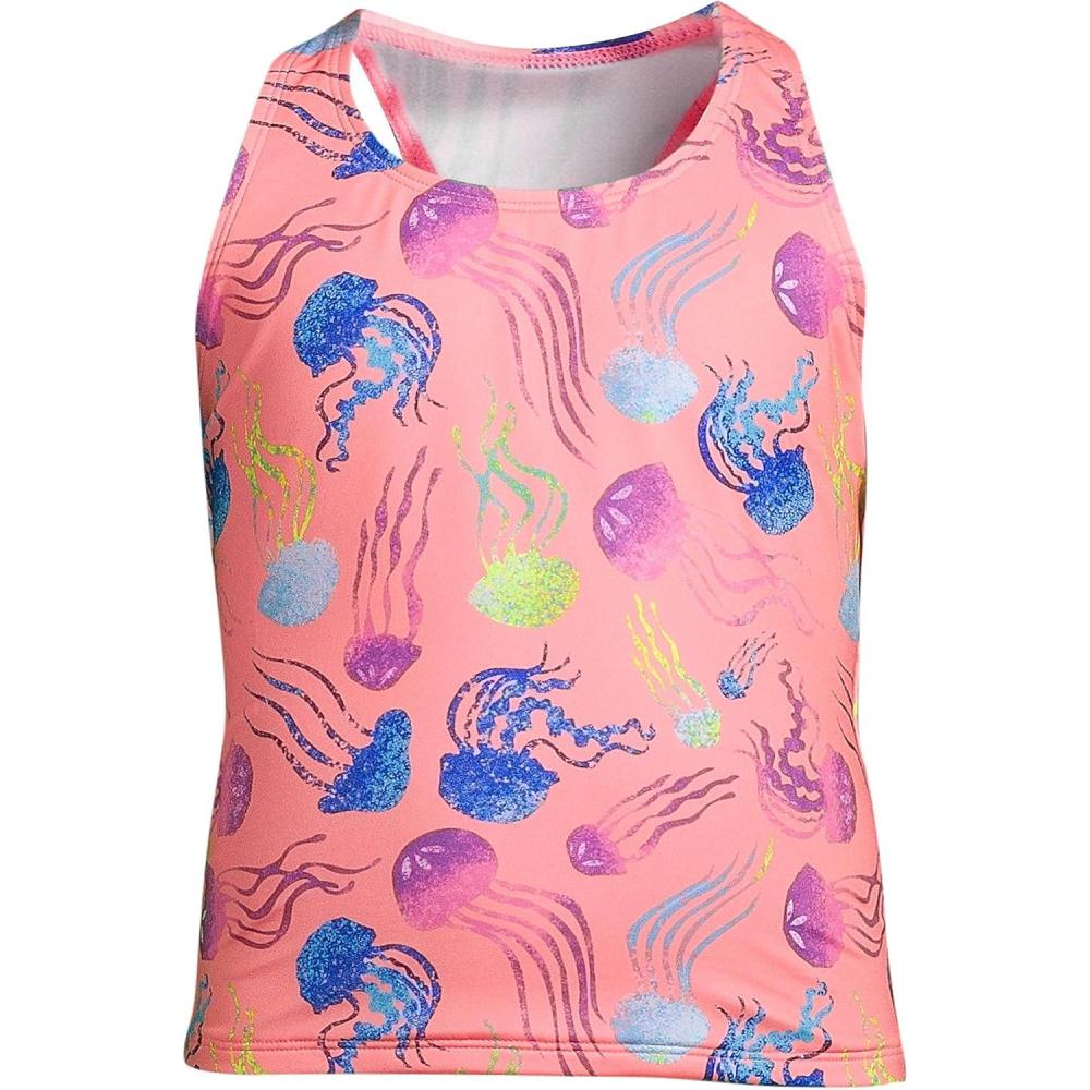 imageLands End Big Girls UPF 50 Racerback Tankini Swimsuit TopPrimo Pink Jellyfish