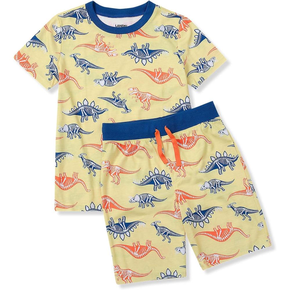 imageLands End Boys Short Sleeve Tee and Shorts Pajama SetSkeleton Dinos