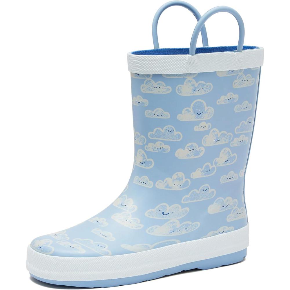imageLands End Boys and Girls Waterproof Boots Kids and Toddler Rain Boots  Girls and Boys Rubber Rain Boots Kids Size 5 Toddler to 7 Big Kid Slip On Girls and Boys Rain Boots with HandlesLight Blue Clouds
