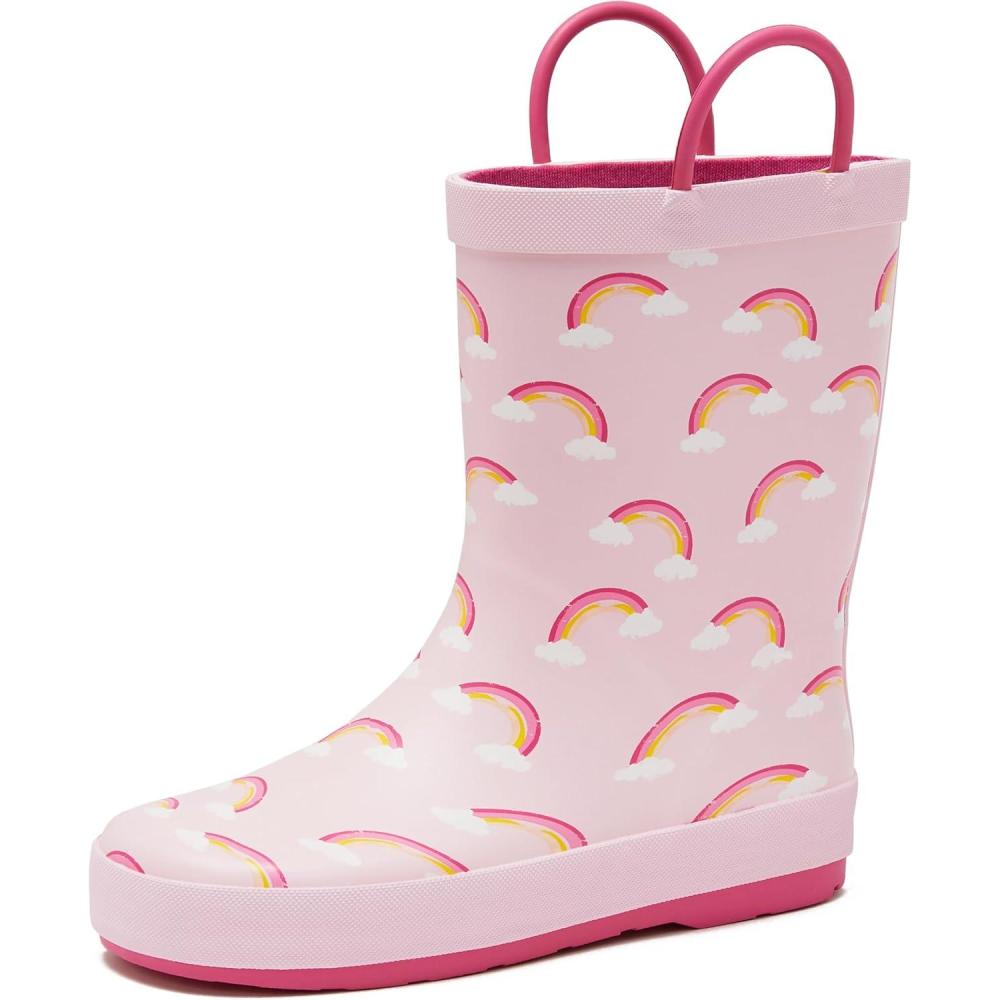 imageLands End Boys and Girls Waterproof Boots Kids and Toddler Rain Boots Girls and Boys Rubber Rain Boots Kids Size 5 Toddler to 7 Big Kid Slip On Girls and Boys Rain Boots with HandlesPink Rainbows