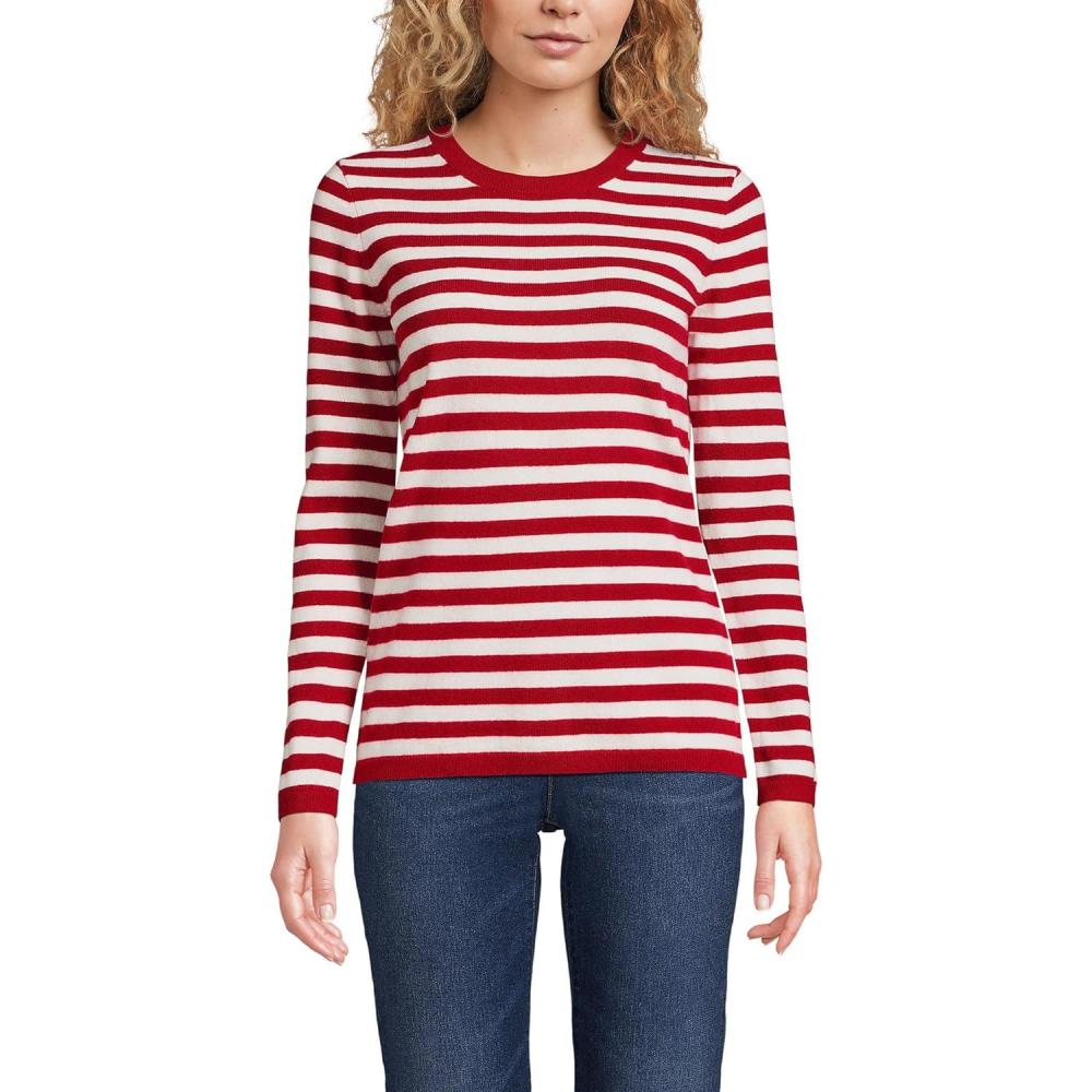 imageLands End Cashmere SweaterRich RedIvory Breton