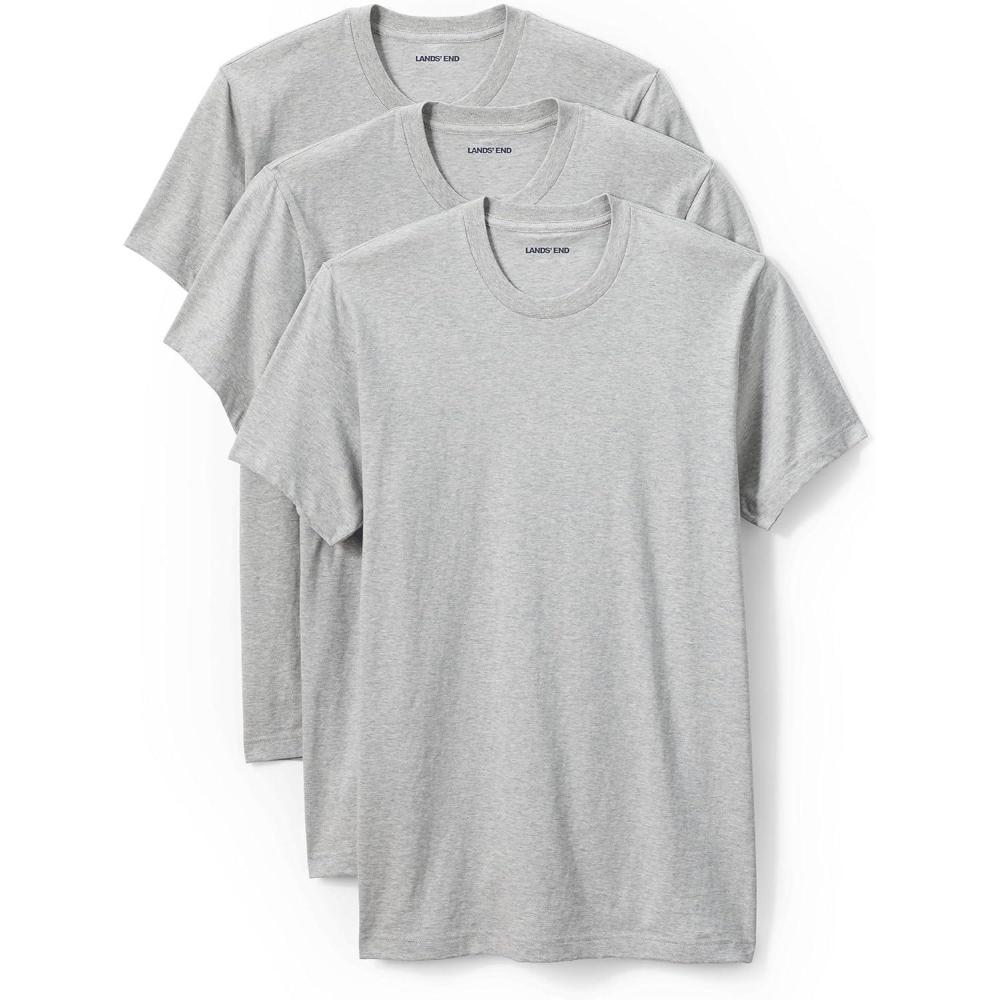 imageLands End Essentials Mens Crew Neck TShirt 3 Pack Premium Cotton Tee Casual Regular FitGray Heather