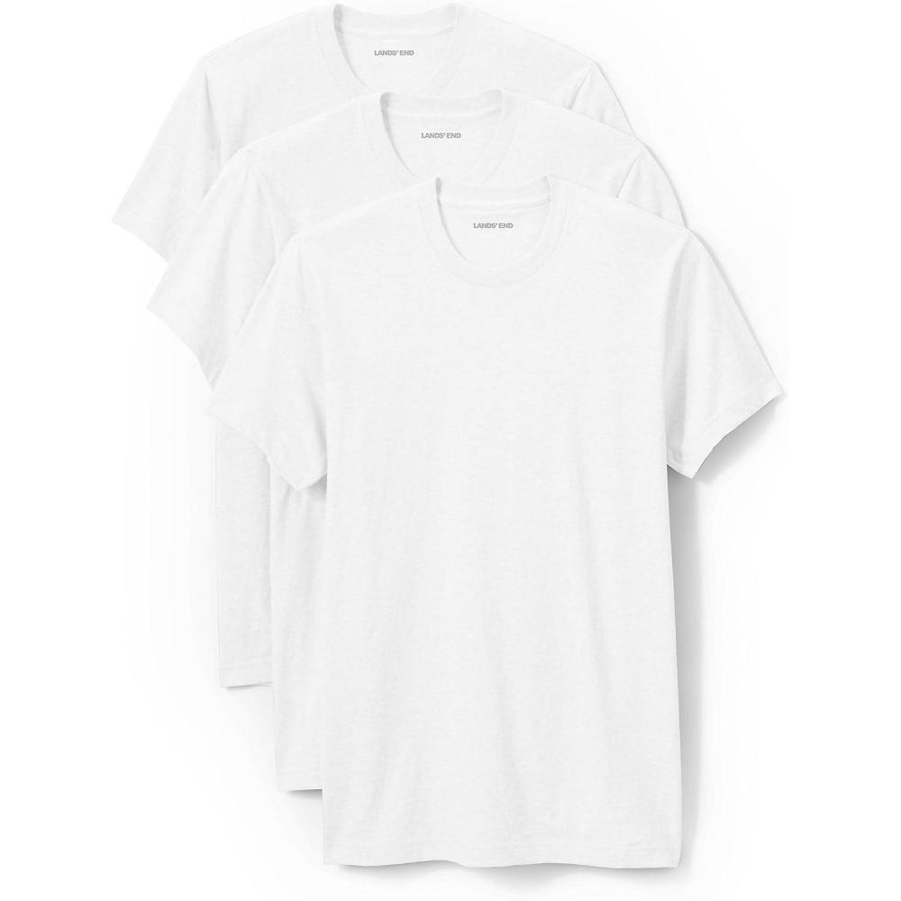 imageLands End Essentials Mens Crew Neck TShirt 3 Pack Premium Cotton Tee Casual Regular FitWhite