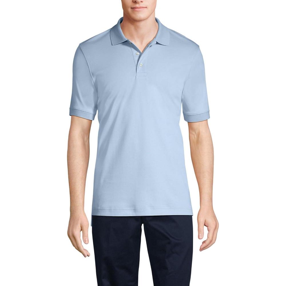 imageLands End Essentials Mens Long Sleeve All Day Comfort Polo Shirt  100 Cotton Wont Shrink Pill FadeBlue