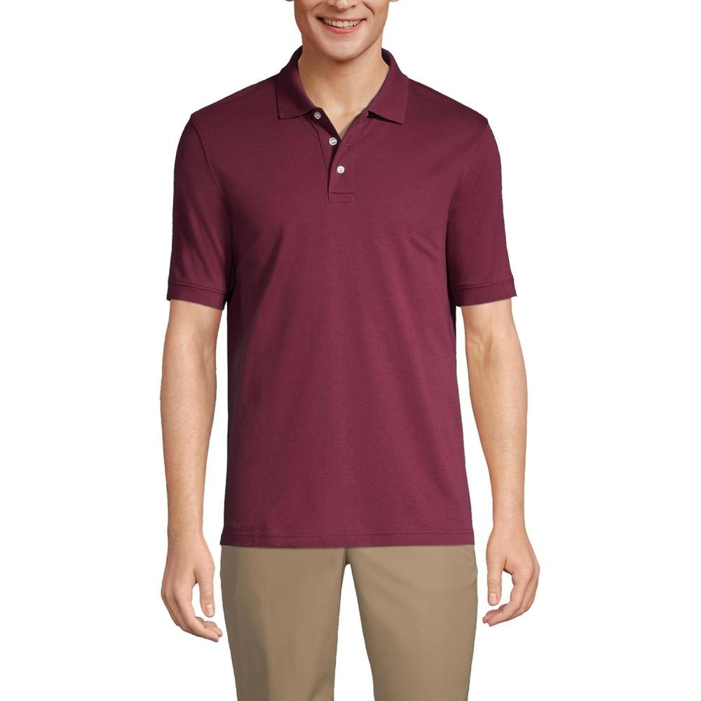 imageLands End Essentials Mens Long Sleeve All Day Comfort Polo Shirt  100 Cotton Wont Shrink Pill FadeBurgundy