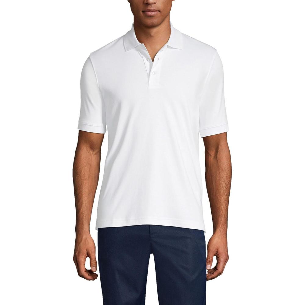imageLands End Essentials Mens Long Sleeve All Day Comfort Polo Shirt  100 Cotton Wont Shrink Pill FadeWhite