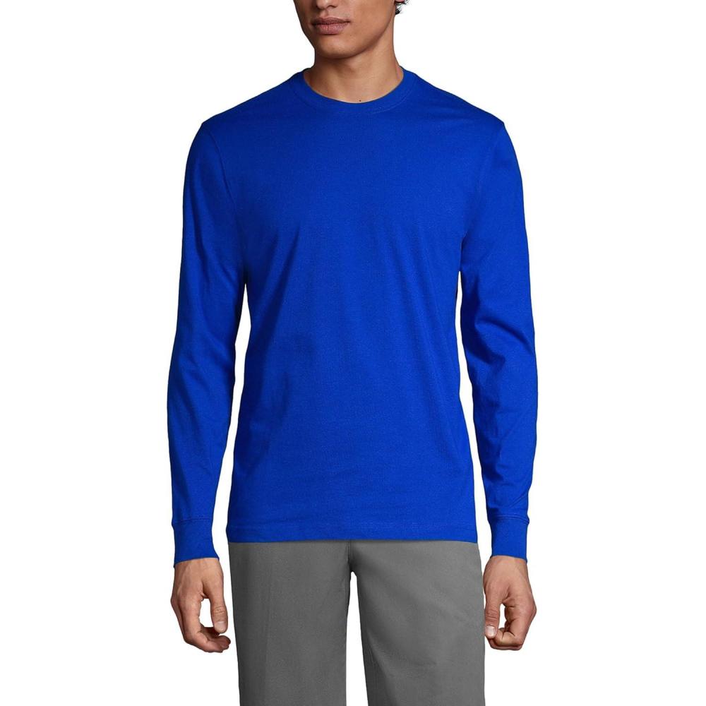 imageLands End Essentials Mens LongSleeve Soft Cotton TShirt Relaxed Easy FitCobalt