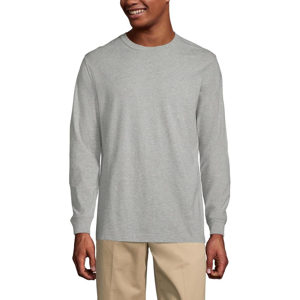 imageLands End Essentials Mens LongSleeve Soft Cotton TShirt Relaxed Easy FitGray Heather
