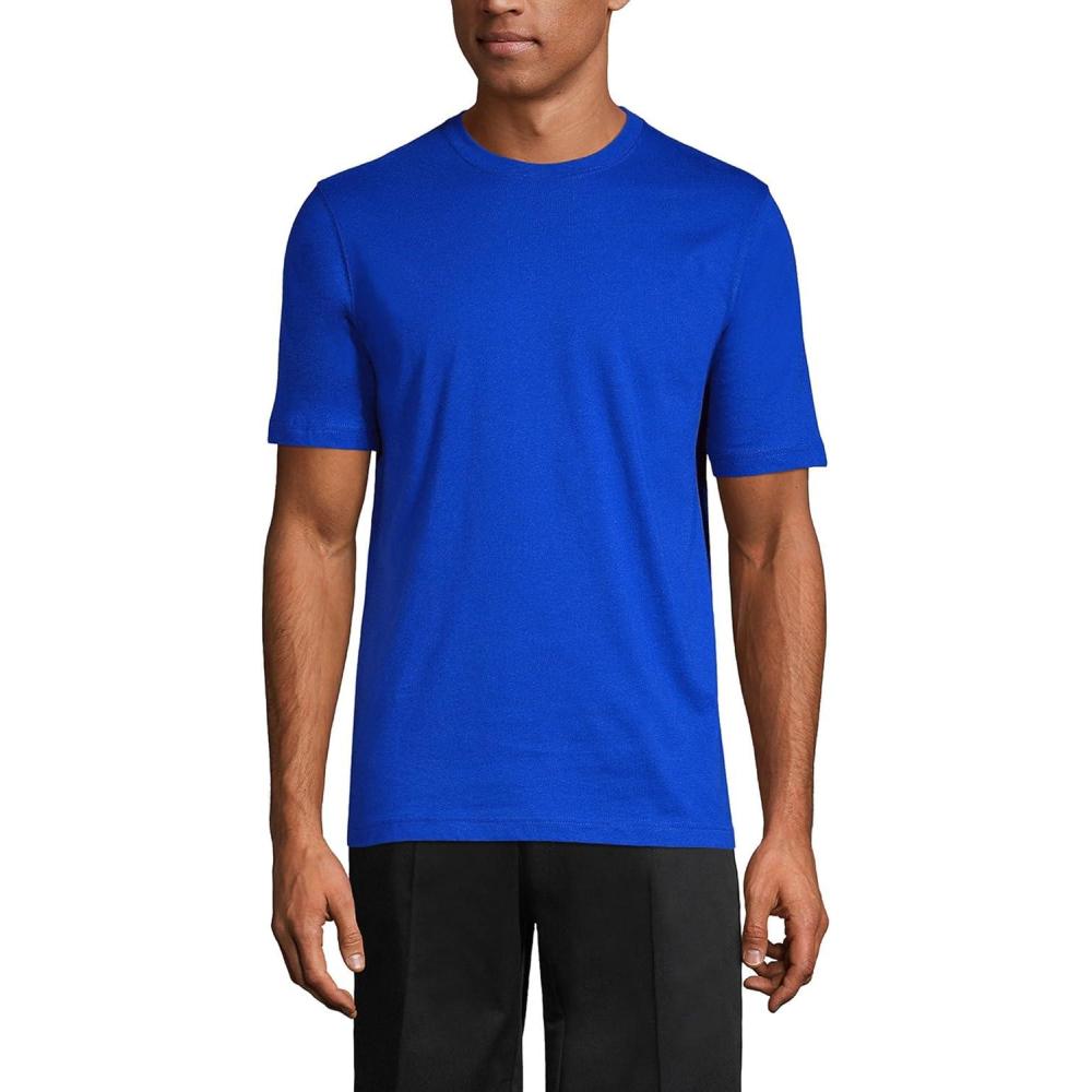 imageLands End Essentials Mens ShortSleeve Soft Cotton TShirt  Relaxed Easy FitCobalt