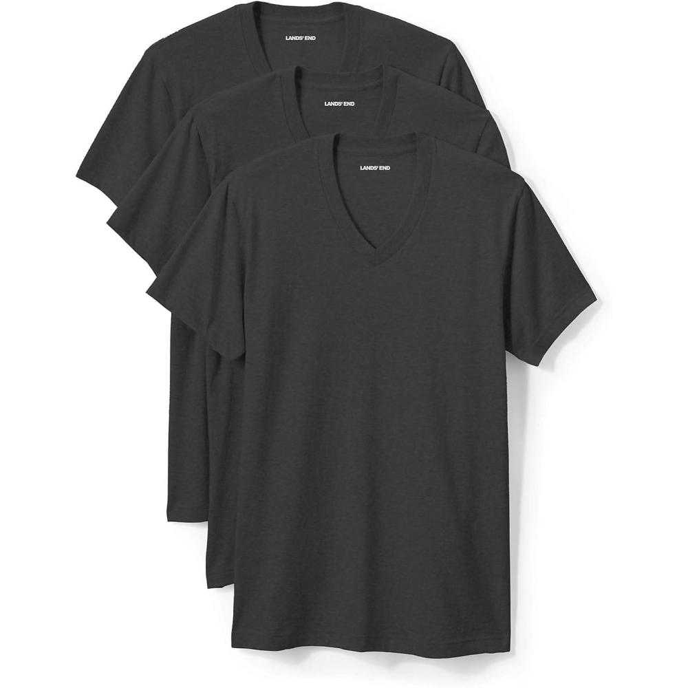 imageLands End Essentials Mens VNeck TShirt 3 Pack Premium Cotton Tee Casual Regular FitBlack