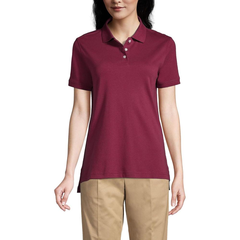 imageLands End Essentials Womens Short Sleeve All Day Comfort Polo Shirt  100 Cotton Wont Shrink Pill FadeBurgundy