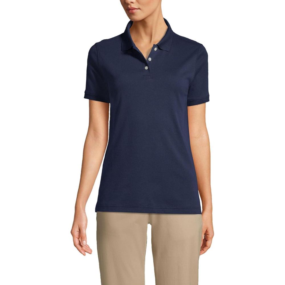 imageLands End Essentials Womens Short Sleeve All Day Comfort Polo Shirt  100 Cotton Wont Shrink Pill FadeClassic Navy