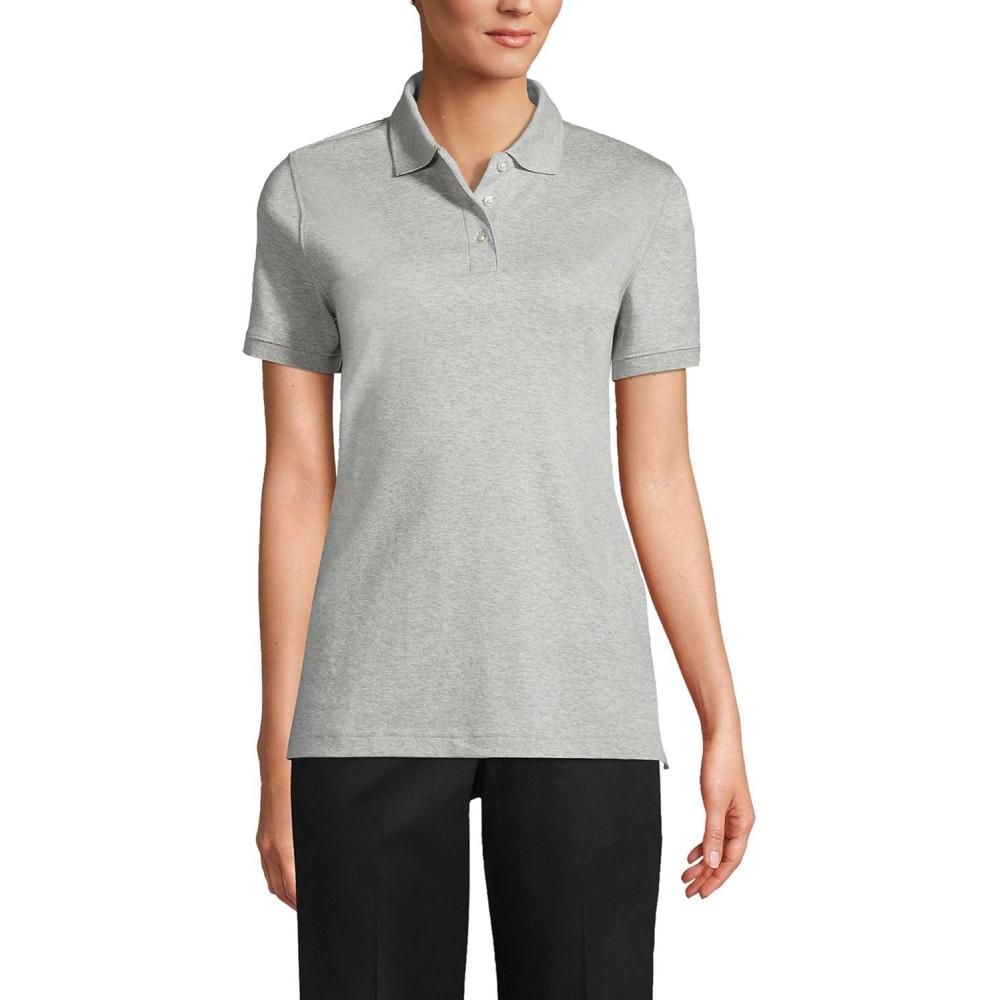 imageLands End Essentials Womens Short Sleeve All Day Comfort Polo Shirt  100 Cotton Wont Shrink Pill FadeGray Heather