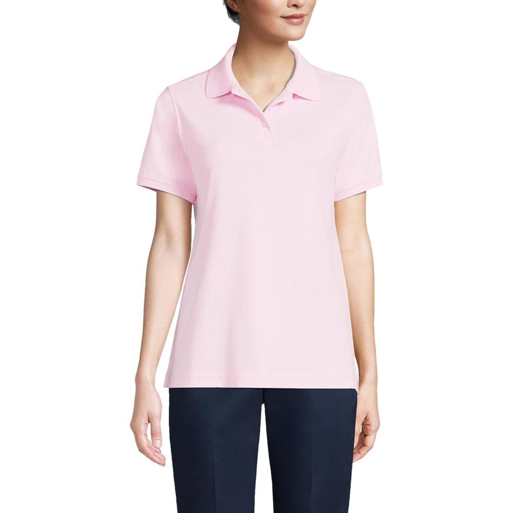 imageLands End Essentials Womens Short Sleeve All Day Comfort Polo Shirt  100 Cotton Wont Shrink Pill FadeIce Pink